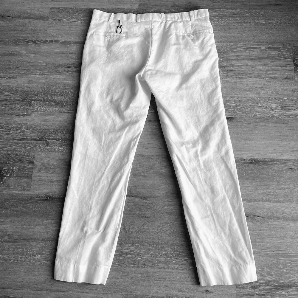 Bespoke StudioSuits Mens White Linen Dress Pants 36R Flat Front Tailored New